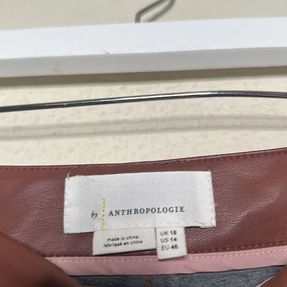 NWOT Anthropologie Laser-Cut Faux Leather Trousers Brown Size 14 Fall Autumn - Picture 8 of 17